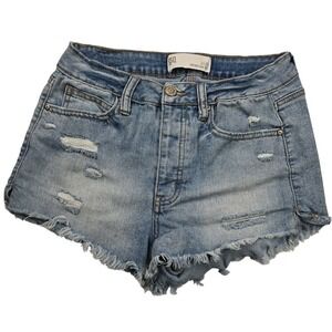 RSQ Vintage High Rise Distressed Denim Shorts Women's 3/26 Light Wash Y2K‎ Style